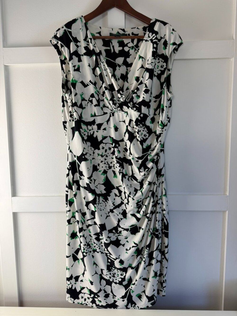 Lauren Ralph Faux Wrap Fit & Flare Dress Black/Green/White